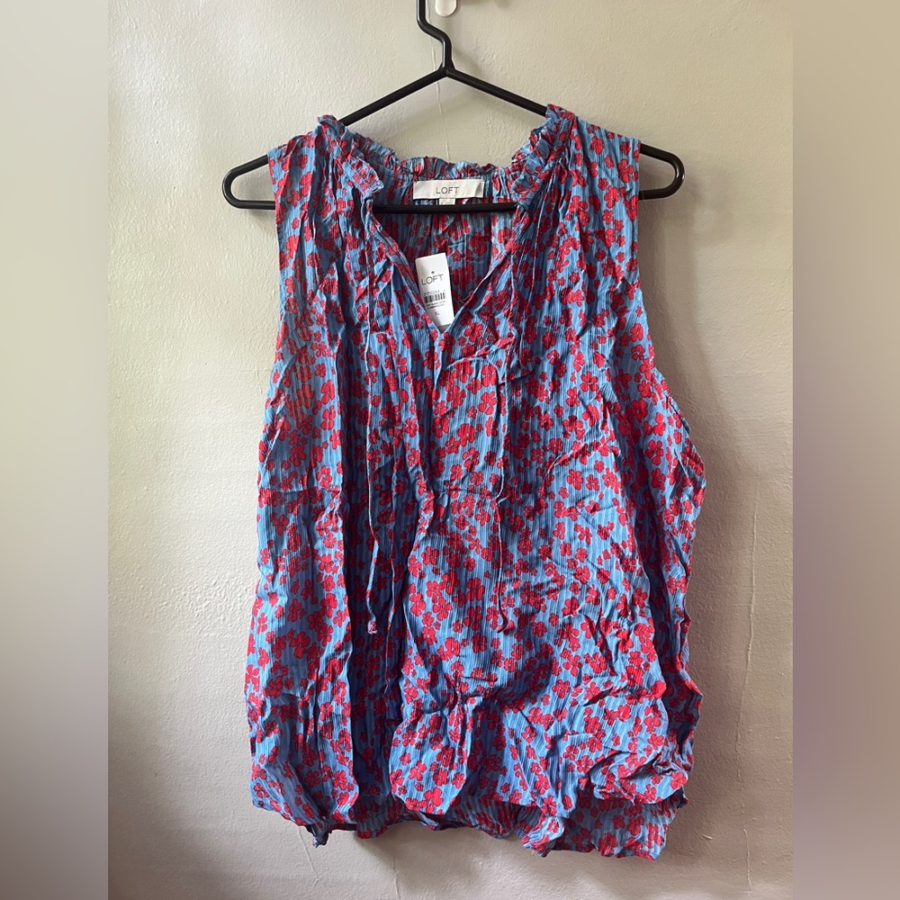 LOFT Blue and Red Floral Top